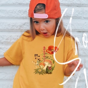 Botanical Mushroom Shirt Kids, Wild Flower shirt, cottagecore Mushroom shirt, Mushroom and Floral T-shirt, naturecore tee, Nature tshirt