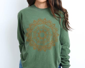 Mandala Shirt, Boho Shirt, Mandala tshirt, New Age shirt, Boho t-shirt, Hippie Shirt, Comfort Colors Long Sleeve T Shirt, Gift for her