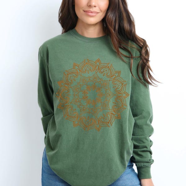 Mandala Shirt, Boho Shirt, Mandala tshirt, New Age shirt, Boho t-shirt, Hippie Shirt, Comfort Colors Long Sleeve T Shirt, Gift for her
