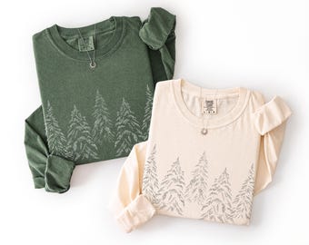 Snow Tree Langarm Comfort Colors ® T-Shirt, Wintercore-minimalistisches Tshirt, Geschenk für Naturliebhaber, Langärmeliges Comfort Colors-T-Shirt, Schneet