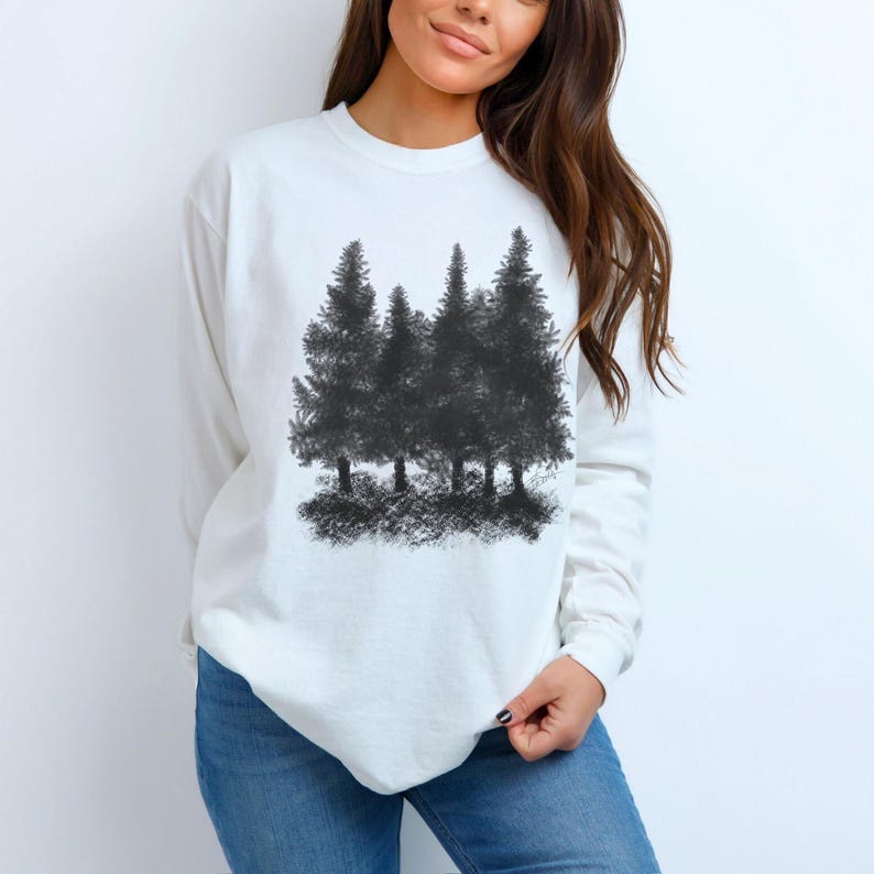 Tree Shirt, naturecore shirt, nature shirt, Minimalist NATURE Shirt, Long Sleeve Comfort Colors ® T Shirt, Nature Lover shirt, Unisex gift White