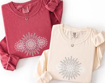 Schneeflocke Langarm Comfort Colors T-Shirt, Wintercore minimalistisches Tshirt, Geschenk für Naturliebhaber, Langärmeliges Comfort Colors Tshirt, Schnee t