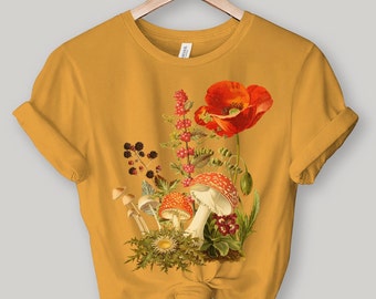 Mushroom Wildflower Shirt, Wild Flower, cottagecore shirt, Pop, Mushroom, Botanical Mushroom t, Mushroom and Floral shirt, Botanical tee