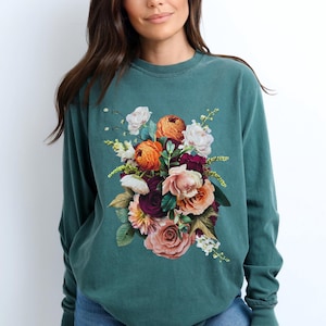 Flower Comfort Colors ® long sleeve Floral tshirt, Wildflower, Pretty Flower shirt, Floral Comfort Colors Long Sleeved T-Shirt, mom gift, t