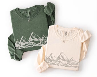 Berg Langarm Comfort Colors T-Shirt, Bergkette Wintercore minimalistisches Tshirt, Geschenk für Naturliebhaber, langärmeliges Comfort Colors T-Shirt