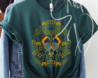 Camiseta de mariposas, camiseta de mariposas de arte popular, camiseta cottagecore, camiseta de mariposas y flores, regalo para mamá, regalo para amantes de la naturaleza, regalo naturecore