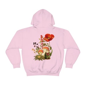 Mushroom Wildflower Hoodie, Cottagecore Sweatshirt, Mushroom Sweatshirt, naturecore shirt, Mushroom hoodie, Mushroom Floral, Nature lover Light Pink