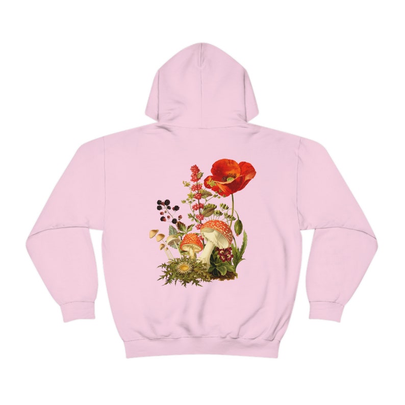 Mushroom Wildflower Hoodie, Cottagecore Sweatshirt, Mushroom Sweatshirt, naturecore shirt, Mushroom hoodie, Mushroom Floral, Nature lover Light Pink