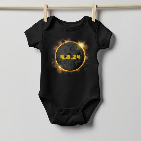 Solar Eclipse 2024 Baby Bodysuit, Eclipse Commemorative Shirt, Gift for baby, Family matching eclipse souvenir, date 4, 8, 24 eclipse shirt