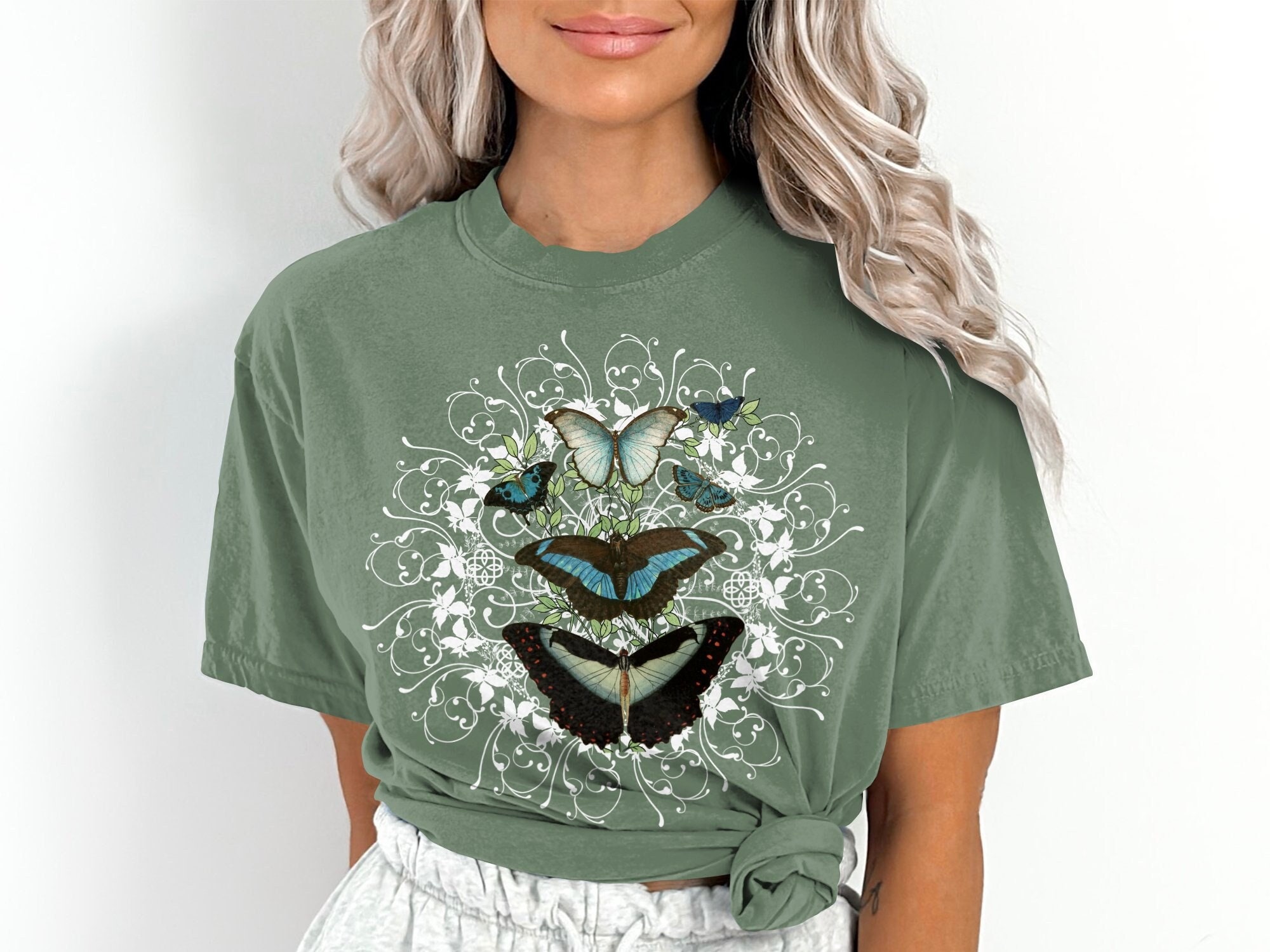 Butterfly shirt, naturecore tee, gift for mom, boho shirt, cottagecore shirt, butterfly t-shirt, mandala shirt, comfort colors tshirt, tee