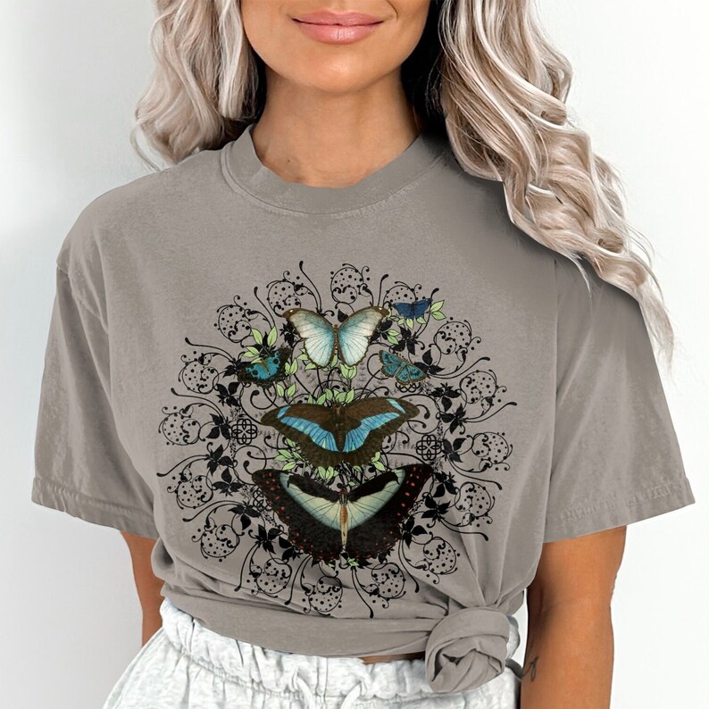 Butterfly shirt, naturecore shirt, boho butterfly shirt, mandala shirt, Comfort Colors shirt, nature lover tshirt, Mom gift, gift for her Sandstone