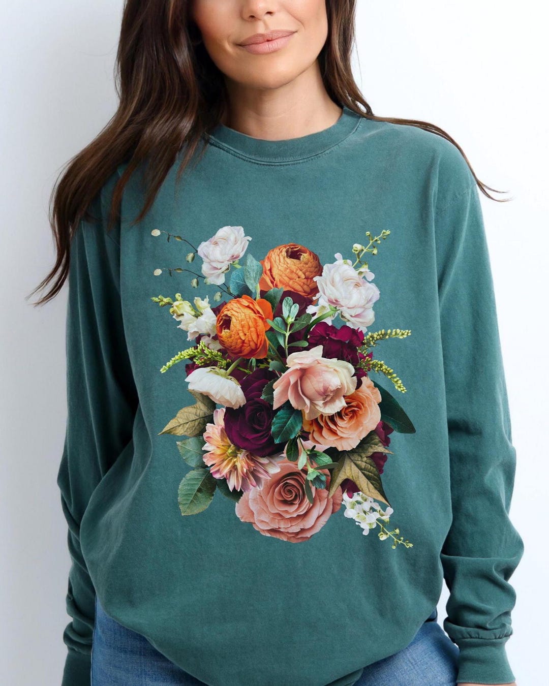 カットソー(長袖+七分) DRAW flowermesh cotton3/4 sleeve tshirts Reception B-Flower Long Sleeve T-Shirt in White | SVD USA