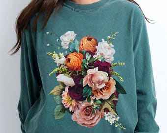 T-shirt fleuri à manches longues Flower Comfort Colors ®, fleurs sauvages, chemise à jolies fleurs, t-shirt à manches longues Floral Comfort Colors, cadeau pour maman, t-shirt