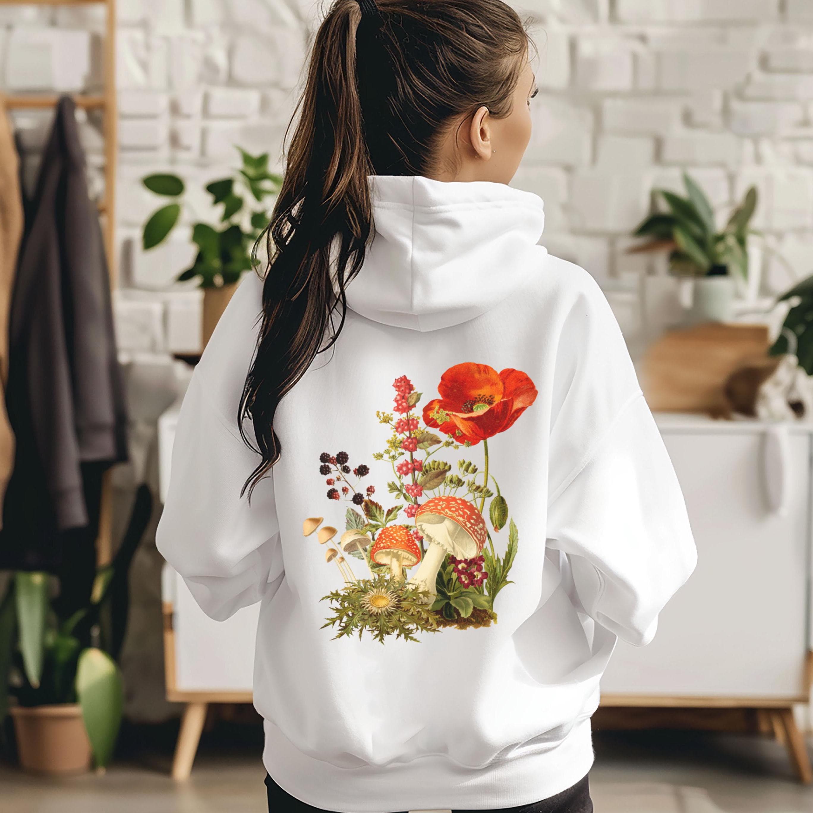 Mushroom Wildflower Hoodie, Cottagecore Sweatshirt, Mushroom Sweatshirt ...