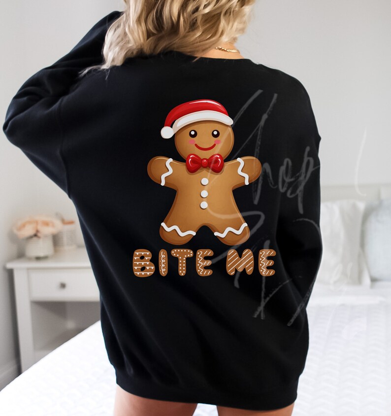 Bite Me Gingerbread Man Shirt, Funny Christmas Crewneck, White Elephant