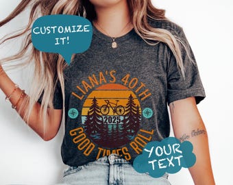 Custom Mountain Bike TShirt, Retro Sunset group shirt, custom family camping shirt, gorpcore shirt, Retro T-Shirt, Personalized Vacation tee