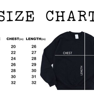 May include: Size chart for a black sweatshirt with measurements in inches for chest and length. The chart shows sizes from S to 4XL with corresponding chest and length measurements.