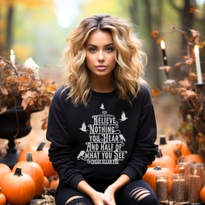 Raven sweatshirt, Poe quote raven shirt, halloween shirt, halloween, creepy crow shirt, great gift for goth, poe raven shirt, crewneck image 2