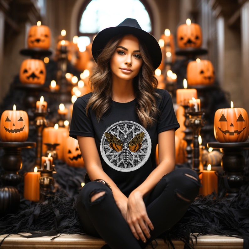 Halloween shirt, Goblincore, Gothic Halloween T-shirt, Goth Moth T-Shirt, Goth Clothes, Boho Shirt, Goth Gift, goblincore shirt, boho nature image 2