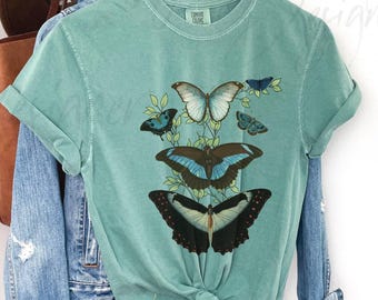 Butterfly T Shirt, Comfort Colors Butterflies Shirt, Cottagecore shirt, Botanical, BOHO tee, Best Gift Her, Nature Lover t, Naturecore Shirt