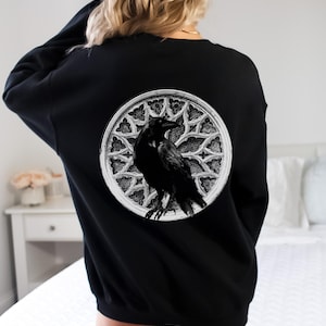 Gothic Raven sweatshirt,  goblincore black Crow crewneck, poe inspired halloween crewneck  Sweatshirt, Dark academia Aesthetic sweatshirt
