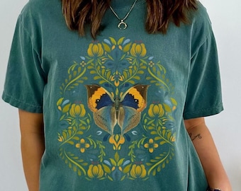 Folk Art Butterfly Shirt, Cottagecore Shirt, Folk Art Boho Butterfly Shirt, Comfort Colors ®, Naturecore shirt, folk art flower shirt, gift
