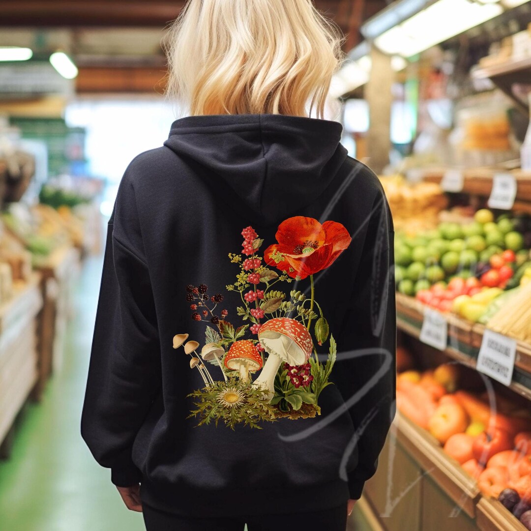 Mushroom Wildflower Hoodie, Zip up Hoodie Hooded Sweatshirt ...