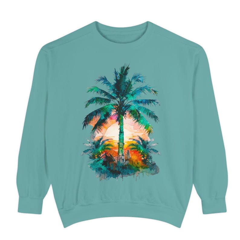 Palm Tree Sunset Comfort Colors Sweatshirt, Beach Crewneck, Summer ...