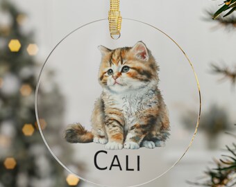Personalized Calico Cat Christmas Ornament, Cat Ornament personalized, Personalized cat ornament, cats name ornament, Calico kitten ornament