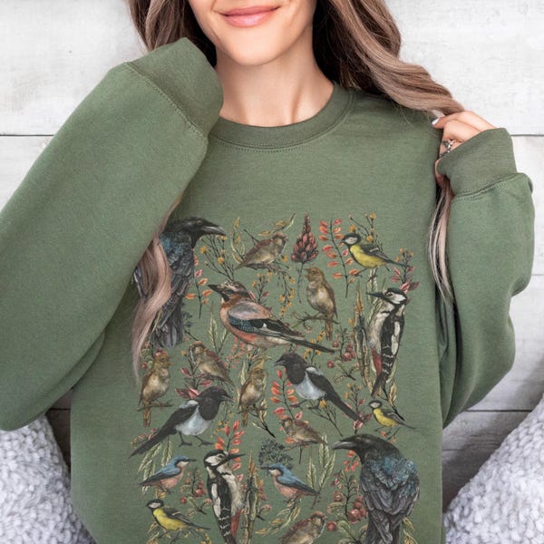 BOHO BIRD Crewneck Sweatshirt, Bird Lover, Bird Nerd Shirt, Naturecore Sweatshirt, Cottagecore, Birder, Nature Lover, Gift for Birdwatcher