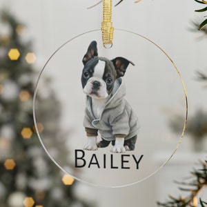 Personalized Boston Terrier Dog Ornament, Personalized dog ornament, custom dog ornament, custom pet name christmas ornament, Boston Terrier