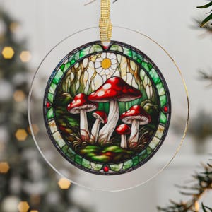 Mushroom Ornament, Stained Glass Look Mushroom Christmas ornament, Naturecore, wildflower acrylic ornament, cottagecore, faux stained glass