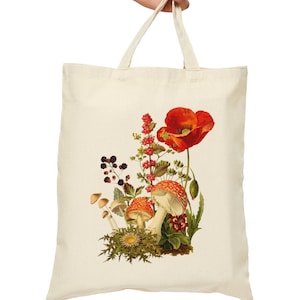 MUSHROOM Bag, Wildflower Bag, Cottagecore Bag, Best gift for Mom, NATURE Bag, Mushroom Shopping Bag, Mom Gift, Friend Gift, gift for her