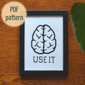 Brain cross stitch pattern - Modern cross stitch - Use your brain - Anatomy cross stitch design - Easy for beginner - Digital download