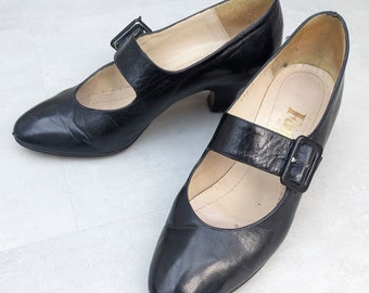 Fancetti True Vintage 1920s Style Black Leather Mary Janes Size 4 / 37