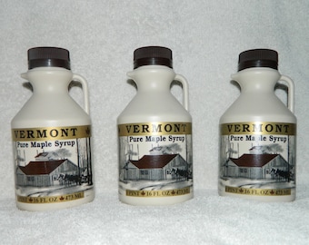 Three pints Vermont Organic  Amber maple syrup.