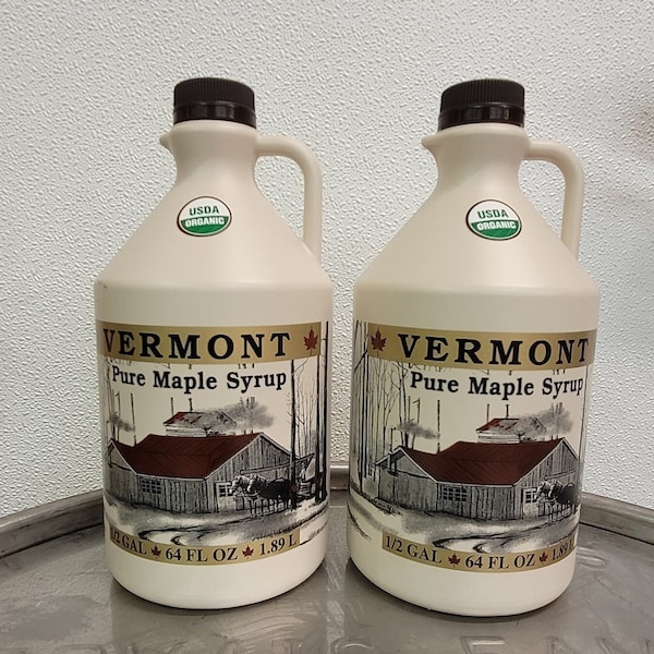 One gallon Vermont Organic Maple syrup.