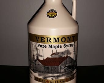 half gallon Vermont Organic Amber maple syrup.