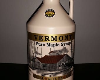 half gallon Vermont Organic Amber maple syrup.