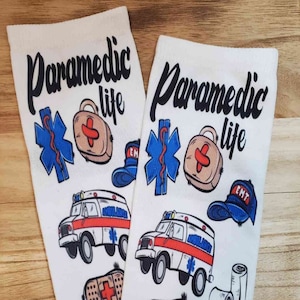 Paramedic Life - Theme Custom Adult Dress Ankle Socks.  Ambulance, ER, Emergency, EMT, Hospital