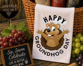 Happy Groundhog Day Kitchen Towel, Polyester BBQ Decor