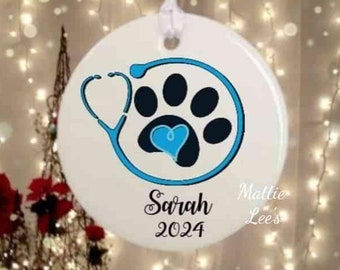 Vet Tech Personalized Sublimation Ceramic Type Christmas Ornament. Comes with Free Gift Box for Easy Gift Wrapping
