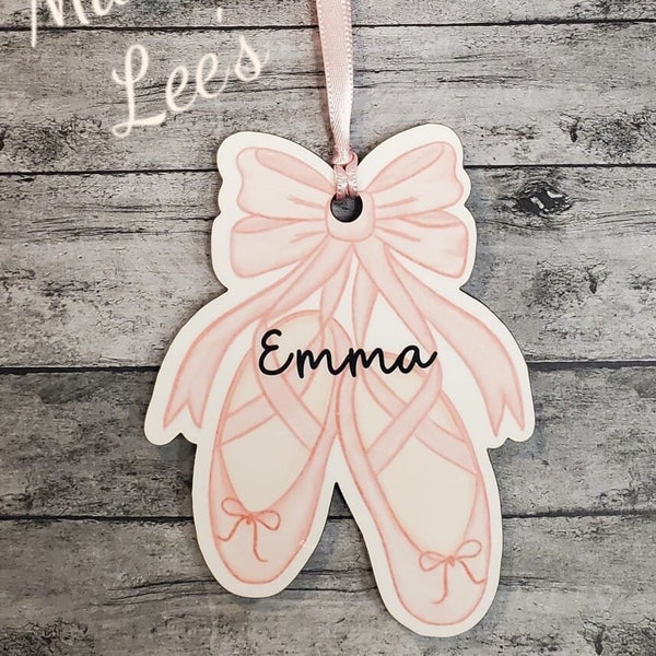 Personalized. Pink Ballet Slippers Ornament. Dance Recital, Dance Teacher, Christmas. Attach to Dance Bag, Tie on Bouquet Flowers