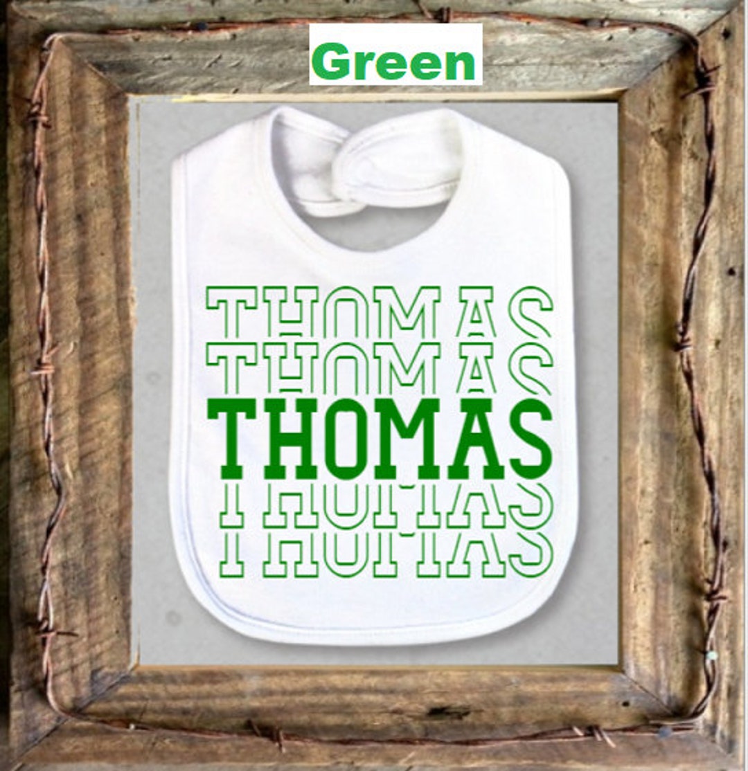 Custom Sublimation White Baby Bib With 1 Name in Color. Several Colors