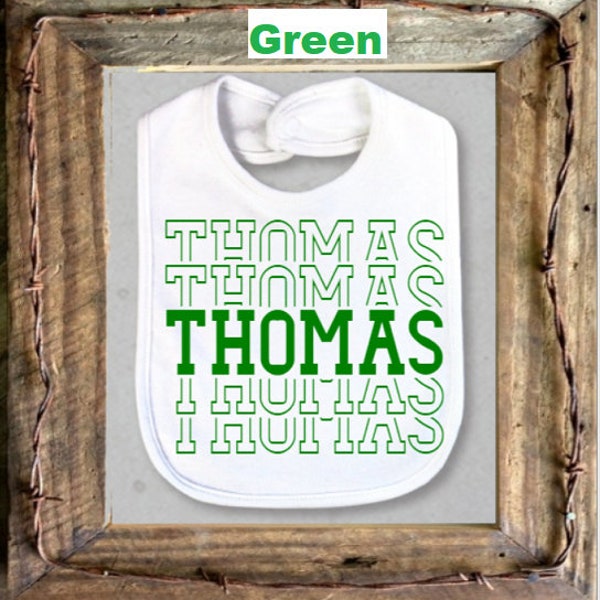 Custom Sublimation White Baby Bib with 1 Name (in Color). Several colors to pick from. Baby Shower, New Mom, Diaper Bag, Baby Bed