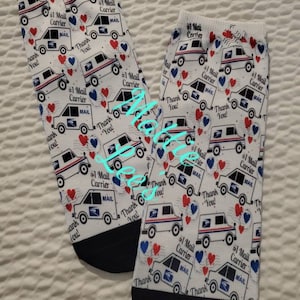 USPS - Cartero postal - Calcetines de vestir personalizados para adultos - Cartero - Oficina de correos - Cartero - Cartera - Buzón - Camión de correo