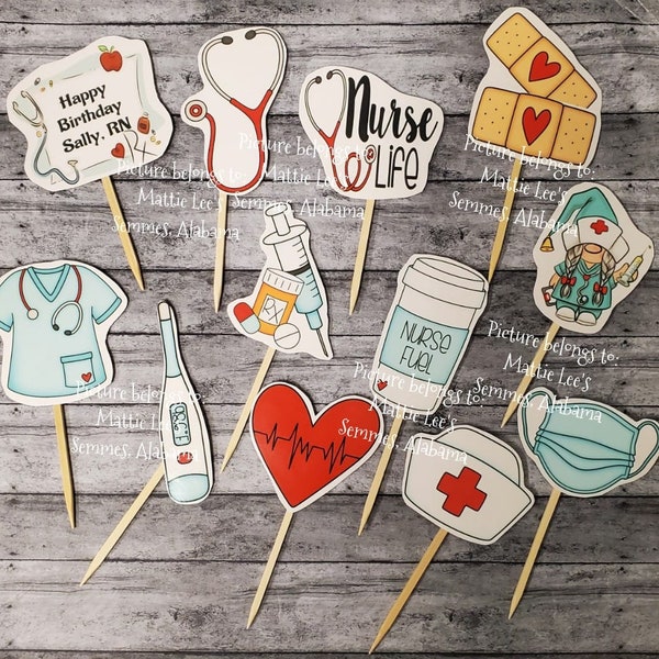 Nurse Cupcake Toppers. Birthday. Graduation. RN, LPN, CNA, Medical Field, Hospital, Nurses Week, Student Nurse (You will receive 12 toppers)