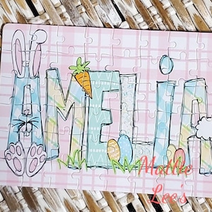 Rompecabezas de Pascua con nombre personalizado - Rompecabezas personalizado. 48 o 120 piezas. Dos tamaños. Varios colores a elegir. Canasta de Pascua.