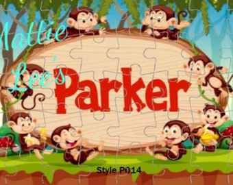 Name Puzzle - Custom Puzzle - Personalized Puzzle. Monkey Theme Name Puzzle. 48 Pieces. Approx. Size 8" x 5.75". Easter Basket. Add Name
