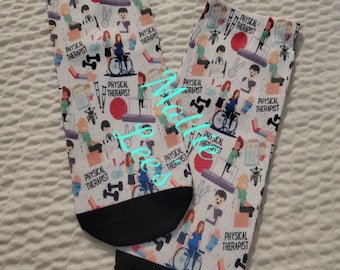 Physical Therapy - Theme Custom Adult Dress Ankle Socks.  Physical Therapist. PT. Medical Office. Office Manager. Dr. RN. Gift for PT